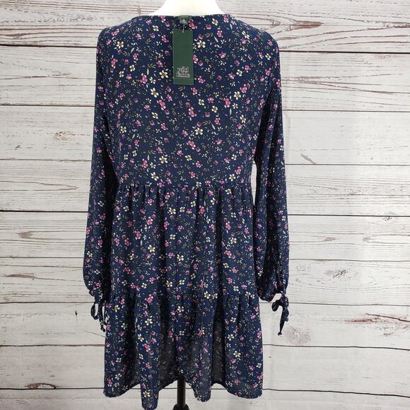 Wild Fable New Blue Floral  Bow Tie End Sleeve Tiered Dress Size Small - Picture 10 of 10